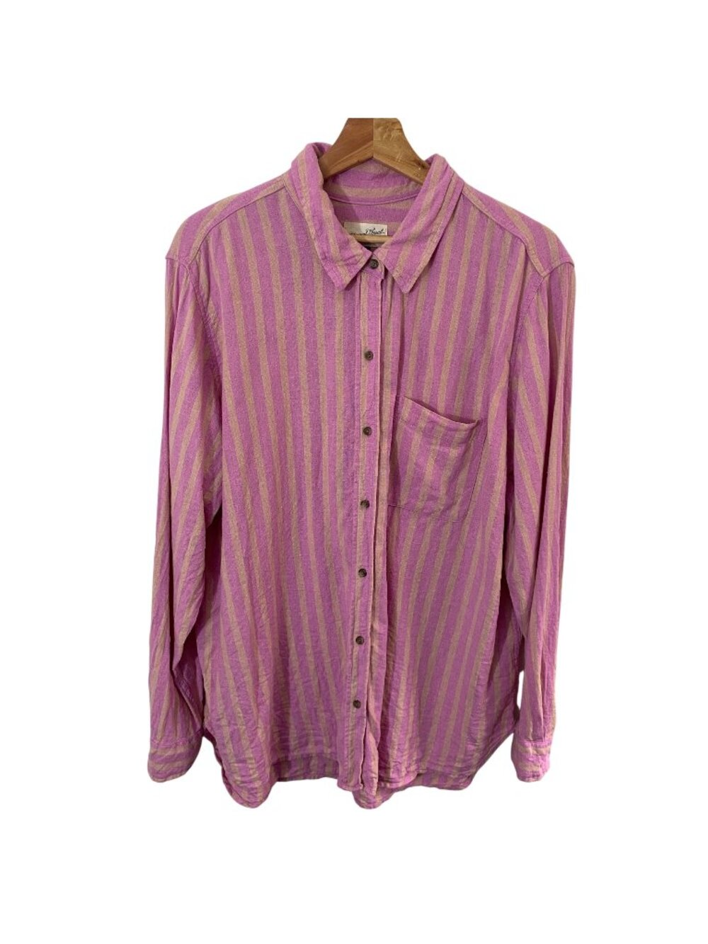 Universal Thread Women Striped Button Down Linen Blend Shirt Relaxed Fit XL Pink